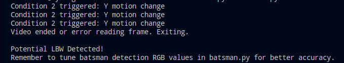 LBW Detection - Terminal Output