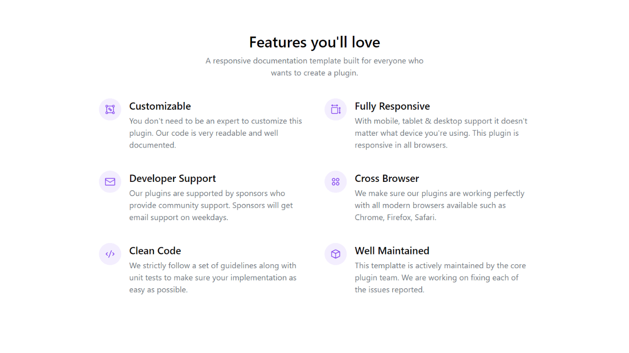 DocsAllOver - Features List with Icons in Tailwind CSS