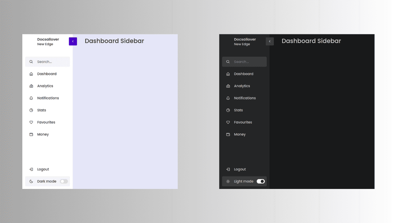 DocsAllOver - Responsive Dark Mode Toggle Sidebar with HTML, CSS, and JS