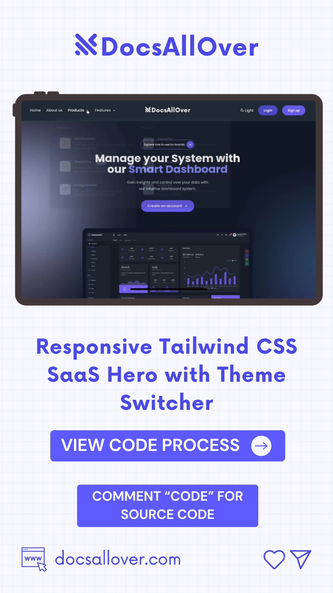 DocsAllOver - Responsive Tailwind CSS SaaS Hero with Theme Switcher